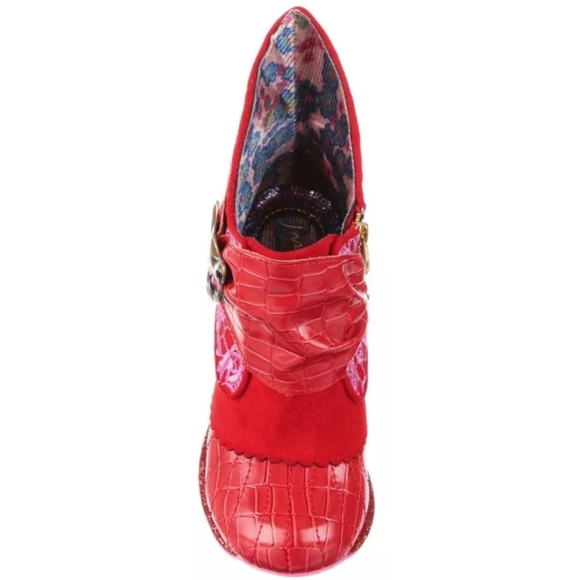 ✨RED & PINK LACE & GLITTER MIAOW IRREGULAR CHOICE ANKLE BOOTS size 43, US 10/11✨ - Picture 6 of 12